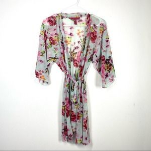 VINTAGE Betsy Johnson Lingerie Robe KaftanTie Front Sheet Floral Intimates S